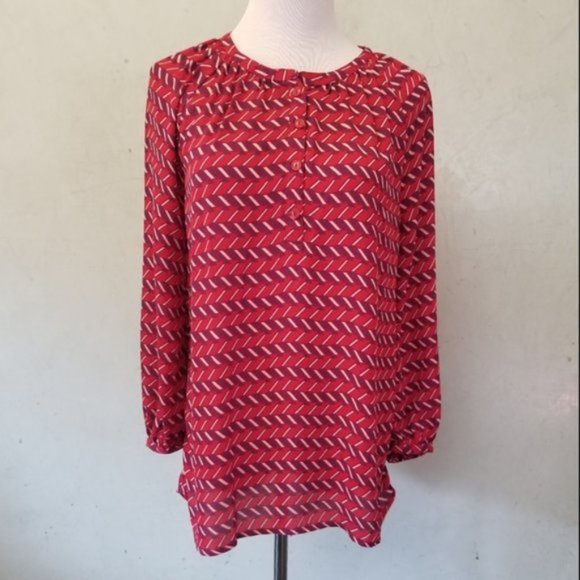 Halogen Print Shirred Split Neck Blouse women's size XS (43) - Picture 3 of 6